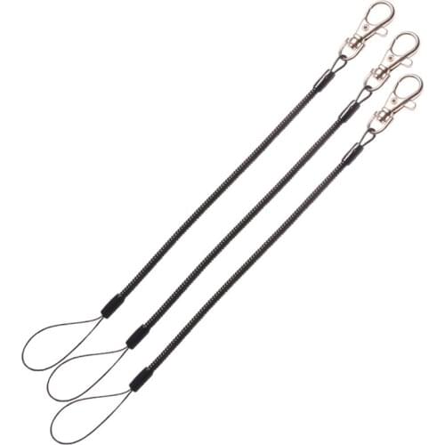 3 PCS black Retention Rope Fishing Lanyards Cable Coil Lanyard Pliers Safety Rope Wire KeyRing keychains Fishing Safety Lanyard