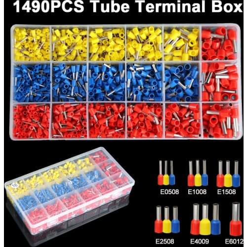 1490pcs Tube Terminal Kit Insulated Various Styles Tubular Sleeves Ferrule End Cable Wiring Electrican Crimp Terminals Set Kits
