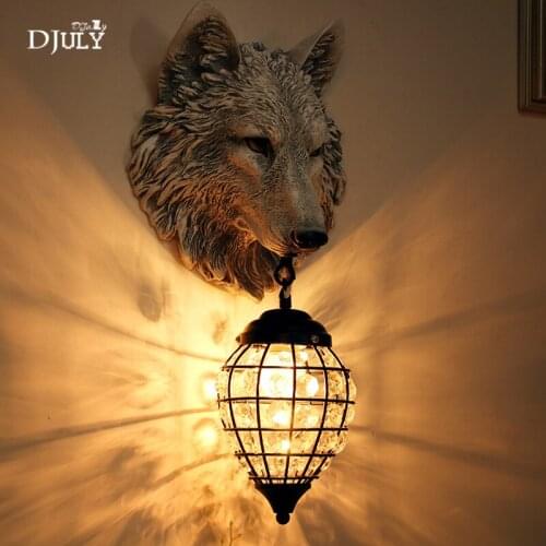 Art Deco Creative Resin Wolf Wall Lamp Crystal shade Vintage Living Room Decoration Led Wall Light for Home bedroom Bedside Lamp