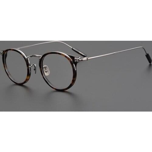 Retro Round Glasses Men Lazy Style John Lennon Titanium Acetate Handmade Super Light Eyeglasses Frame Women Myopia Spectacles