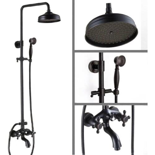 Oil Rubbed Brass Wall Mounted Rain Bathroom Rainfall Shower Faucet Set with Hand Spray Shower Head Bath Tub Mixer Tap 2rs452