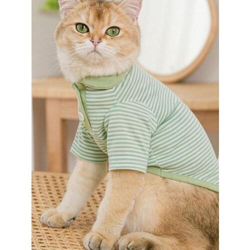 Pet Cat Dog Shirt Casual Vest Do Breathable Striped Polo Collar Summer T-shirt for Kitten Puppy Clothing Supplies, 5 XS-XL