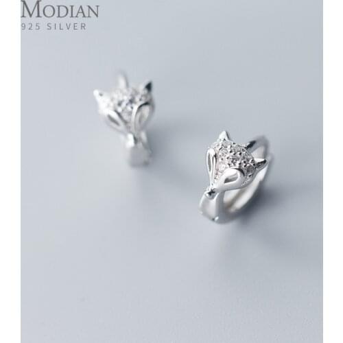 Modian 2020 Popular Shining Zircon Cute Fox Hoop Earring for Women Fashion Genuine 925 Sterling Silver Earring Fine Jewelry