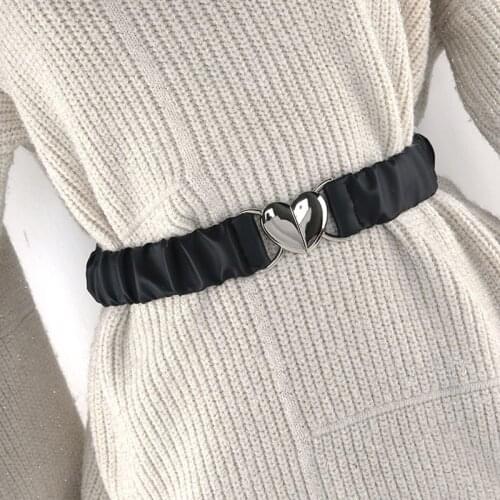 Fashion Stretch Elastic Women Belt PU Leather Heart Waist Strap Designer All-match Dress Coat Sweater Lady Decorative Waistband