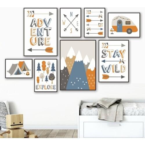 Wall Art Canvas Painting Kids Jungle Adventure Tent Coordinate Nordic Posters And Prints Wall Pictures For Kids Room Home Decor
