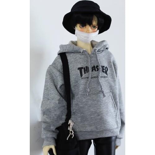 BJD doll clothes for 1/3 1/4 size grey hooded hoodie letter popular monochrome print hoodie F style doll accessories