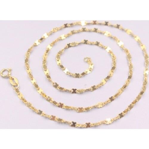 AU750 Pure 18K Yellow Gold Chain 2mm Wide Four Leaf Clover Cross Link Necklace 2.7g / 17.7inch For Women Lucky Gift