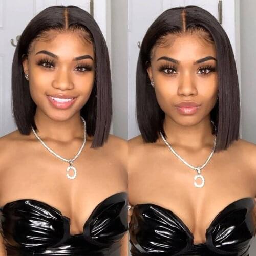 Cheap Short Bob Wig Blunt Cut Straight Lace Front Wig 150 Density Brazilian Straight Human Hair Wig 10 Inch Bob Transparent Straight Lace Frontal Closure Wig T PART Peruvian Malaysian Indian Hair Wigs For Women