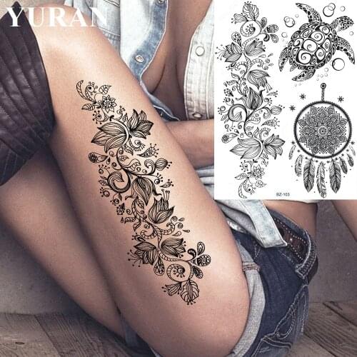 YURAN Sexy Lace Fake Waterproof Black Henna Rattan Tattoo Stickers Body Arm LegsTemporary Tattoos Custom Art Dreamcatcher Tatto