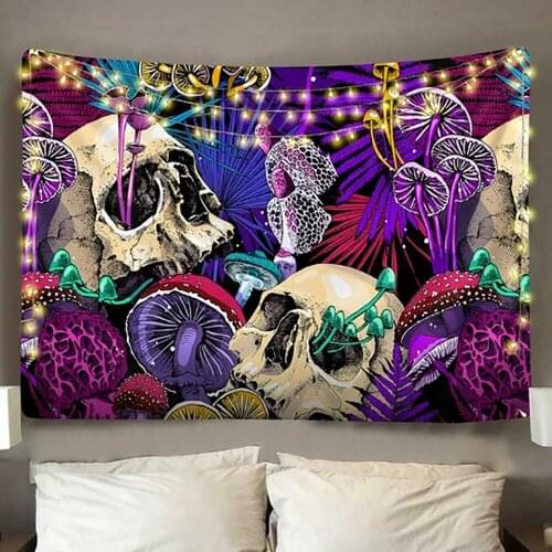 Psychedelic Skulls with Shroom Indian Mandala Tapestry Wall Hanging Bohemian Gypsy Psychedelic Tapiz Witchcraft Tapestry