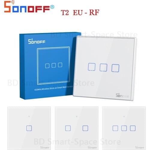 Sonoff T2EU-RF Sticky Switch Panel 1-3 Gang Support 2-Way Control 433Mhz Wireless RF Remote For 4CHPROR3 Slampher R2 TX Switches