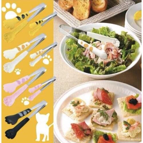 Stainless Steel Food Tongs Salad BBQ Tongs Handle Utensil Creative Cat Claw Shape Kitchen Cooking Tools Mini Silicone Food Clip