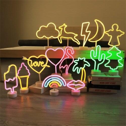 LED Neon Light Colorful Rainbow Flamingo Cactus Sign for Room Home Party Wedding Decoration Xmas Gift Neon Lamp