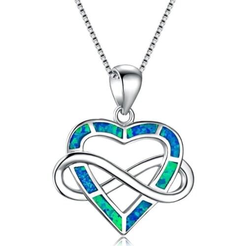 Heart Shaped Women Pendant Infinity Love Necklace Blue Crystal Jewelry Wedding Girl Birthday Gift Accessories