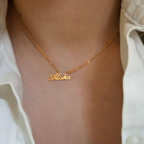 Hawaii Best Regards Aloha Necklace Pendant Women Summer Jewelry Stainless Steel Gold Chain Letter Collier Femme Best Friend Gift