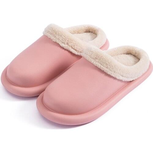 Waterproof Indoor Slippers Women Men Winter Home Floor Shoes Warm Plush Removable Insole Lovers Kitchen Working Slipper