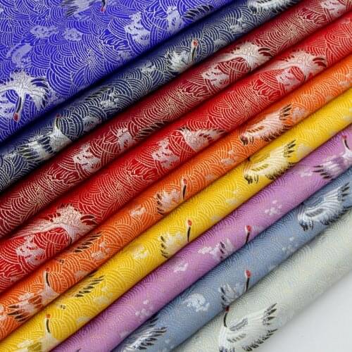 Wavy Crane Brocade Simulation Silk Satin Width 70CM Clothing Handmade DIY Fabric