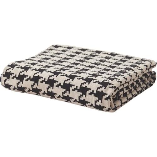 100% Cotton Knitted Black and White Plaid Blanket Soft Blanket Throw Sofa Blankets for Beds Red Blanket