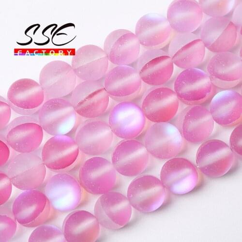 Top Quality Austria Crystal Synthesis Glitter Matte Pink Moon Stone Beads 6/8/10/12 mm For Jewelry Making DIY Bracelet Necklace
