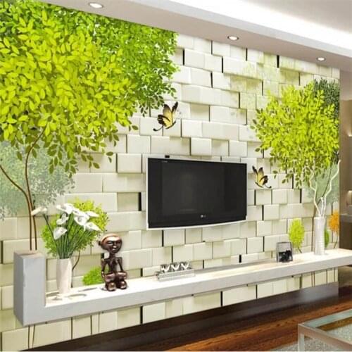 Wellyu Custom wallpaper 3d mural fresh abstract big tree brick wall обои stereo TV background wall papers home decor wallpaper