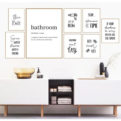 Funny Bathroom Quotes Prints Modern Minimalist Poster Bathroom Wall Art Decor Black and White Wall Picture Toilet Decoration