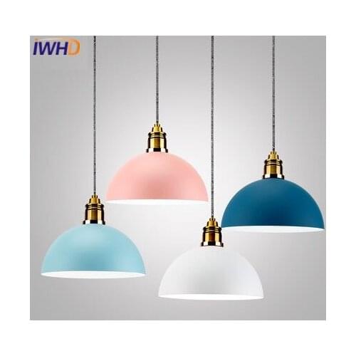 IWHD Iron HangLamp Single Modern Pendent Lights Led Creative Color Art Deco Lighting Fixtures Pendant Lamps For Kitchen Lamparas
