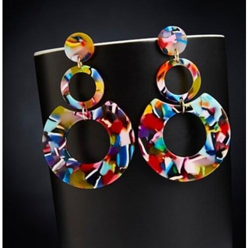 Fashion Acrylic Clip on Earrings Long Geometric Square Circle Without Piercing Ear Clips for Women