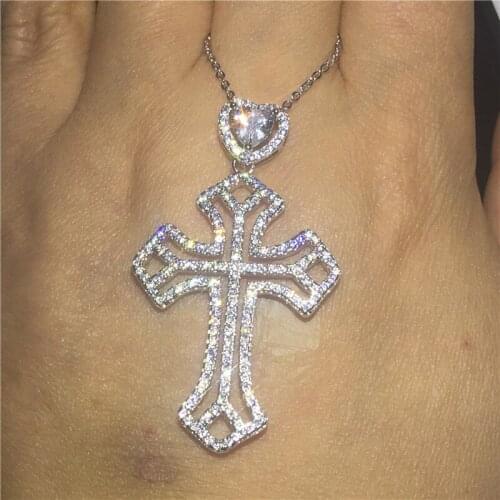 Heart Female Big Cross Pendant Pave AAAAA cz 925 sterling silver Party Wedding Pendant necalace for women Men Jewelry Gift