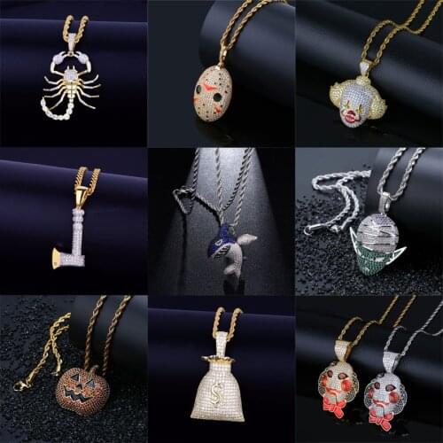 14 Styles Hip Hop Gold Color Axe Animal Scorpion Necklace Rope Chain Pendant Bling Cubic Zircon Cool Mens Rock Biker Jewelry