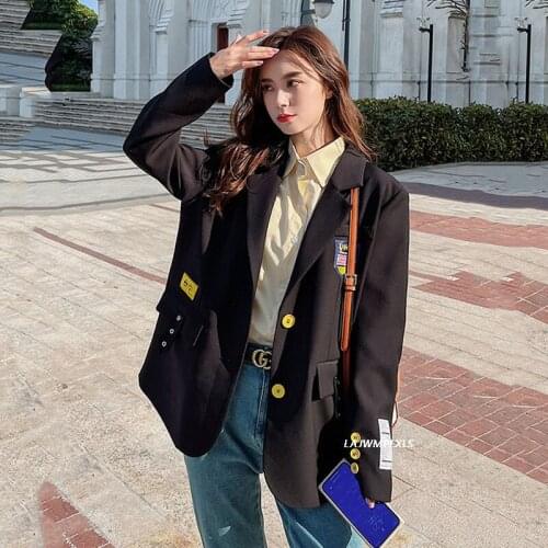 Letter printing Blazer Women Korean Casual Loose 2020 New Suits Autumn Sprin Clothes Women Casual Suit Jacket Black Suit
