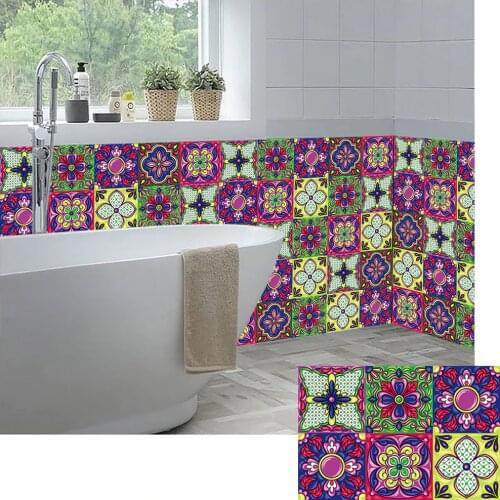 10/15/20/30cm Colorful Strip Tiles Wall Stickers Bathroom Kitchen Ceramics Decoration Wallpaper Peel & Stick Vinyl Art Murals