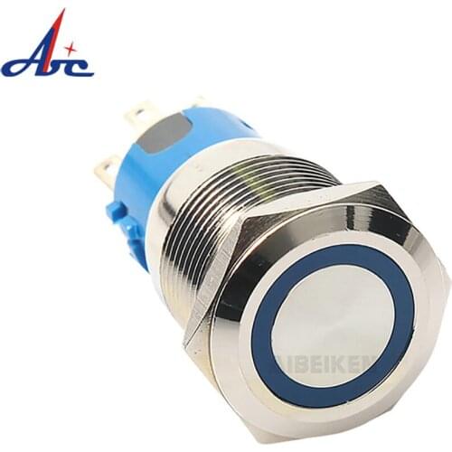 19mm High Flush Flat Round Waterproof IP67 Metal 1NO1NC Momentary Latching Push Button Switch