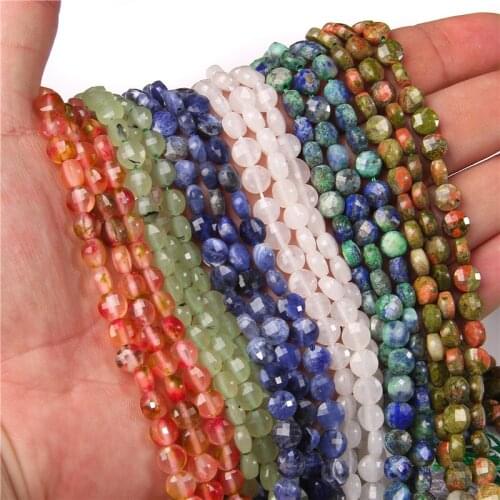 4mm/6mm Natural Gems Stone Bead Crystal Jaspers Faceted Stone Coin Round Beads for Jewelry Making DIY Craft Accessorie 15”strand