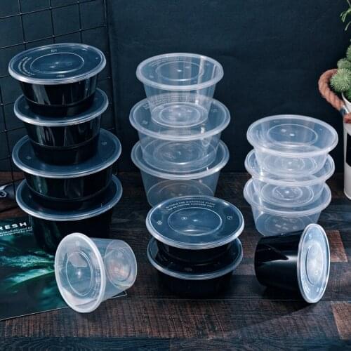 50pcs 500ml 625ml lunch box takeaway packaging cups round transparent black disposable food fruit snack plastic cup with lid
