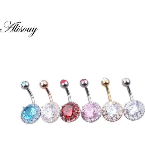 Alisouy 1 PCS Navel Piercing Ring belly button rings Medical Stainless Steel bars Get Zircon Pircing Ombligo Body Jewelry