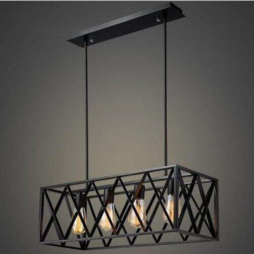 American Rrtro Black Pendant Light With LED E27 Bulbs Creative LOFT Iron Lamp For Foyer Restaurant Rectangular