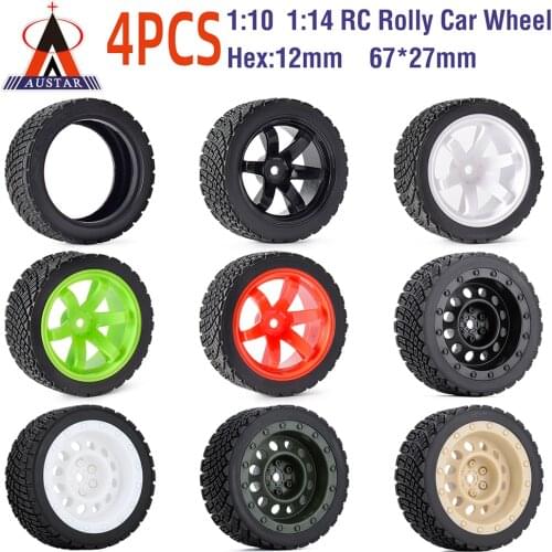 Austar 4PCS 12mm Hex 67mm RC Car Rubber Tires Wheel Rim for 1/10 Rolly HPI WR8 HSP 94177 WLtoys 1/14 144001 RC Car
