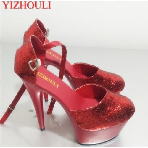 Shiny Sequins 15CM Sexy Super High Heel Platforms Pole Dance / Performance / Star /Model Shoes, Wedding Shoes