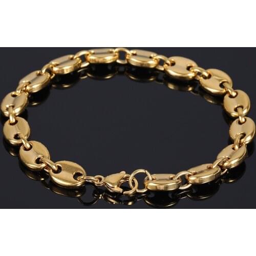8mm Coffee Bean Stainless Steel Bracelet Plating 18K Gold Personality Pig Nose Bracelet for Women Men Jewelry