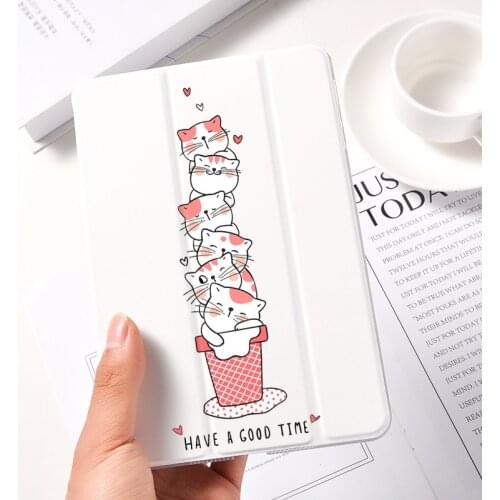 Ipad 2 3 4 White Leather PU Hard Back Case Cartoon Cat Set Cover Protective For 2020 iPad Pro 11 12.9 10.5 7.9 inch Mini 1 2 3 5