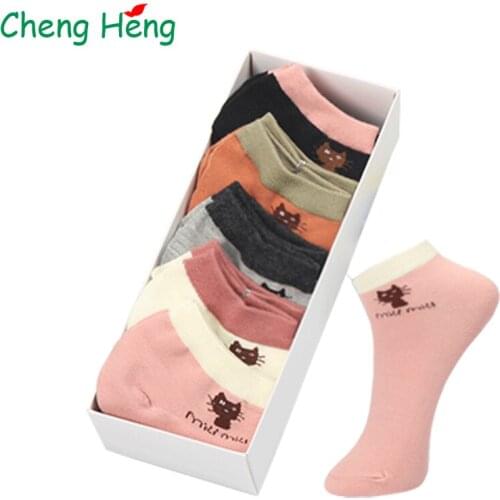 CHENG HENG 10 pairs/packet new cotton cartoon cat socks fashion casual ladies kitties boat socks