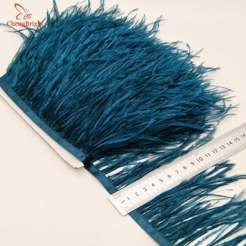 ChengBright Wholesale High Quality 10Yards Dark green Ostrich Feather Ribbon Ostrich Feathers Trim Fringe Clothing Decoration