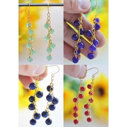 D0412 6mm Round Coral Jade Amethyst lapis lazuli Dangle Earring