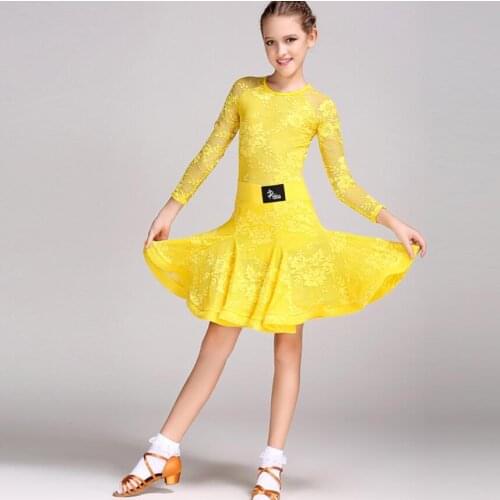 Girls Kids lace Latin Dress Black White Latin Tango Rumba Club Dance Wear Children Latin Dance Competition Costumes1028
