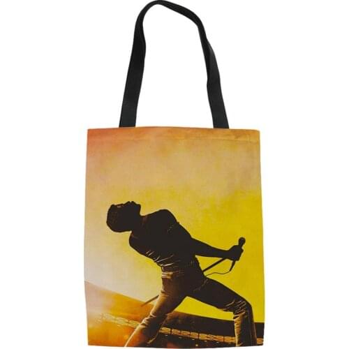 HaoYun Fashion Womens Linen Bags Hot Music Queen Band Pattern Shopping Bag Girls Handbags Ladies Cool Band Design Canvas Bags