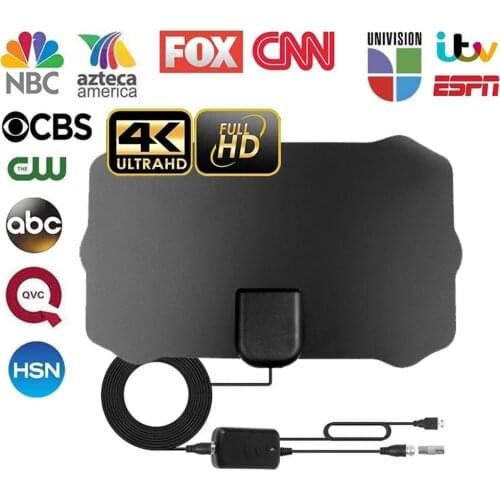 200 Mile Range Flat Indoor 4M TV Signal Digital Antenna Cable HD 1080P 4K Antenna Digital Indoor HDTV Amplifier Signal Booster