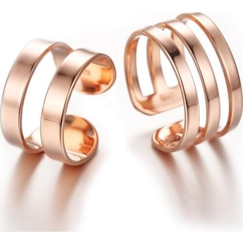 Romantic Couple Rings Simple Style Smooth Opening Design Finger Ring Rose Gold Lovers' Wedding Ring Jewelry For Men Women Gifts