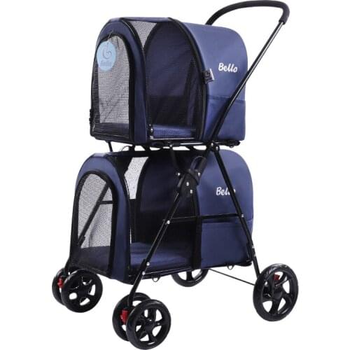 Lightweight Folding Double Pet Stroller Dog Detachable Separation Cat Cage Four Round Outdoor Travel