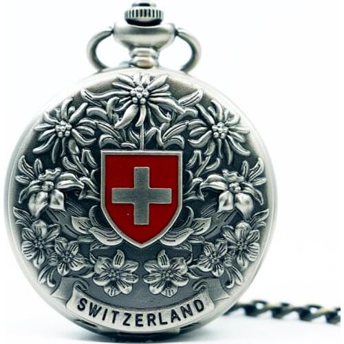 High Quality Switzerland Red Cross Hollow Hand Wind Mechanical Pocket Watch Classic Men Women Pocket Watch for Birthday Gift