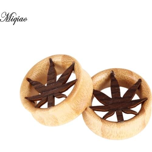 Miqiao Hot ear earrings Piercing jewelry Ear Plugs Wood Hemp Leaf Ear Extension